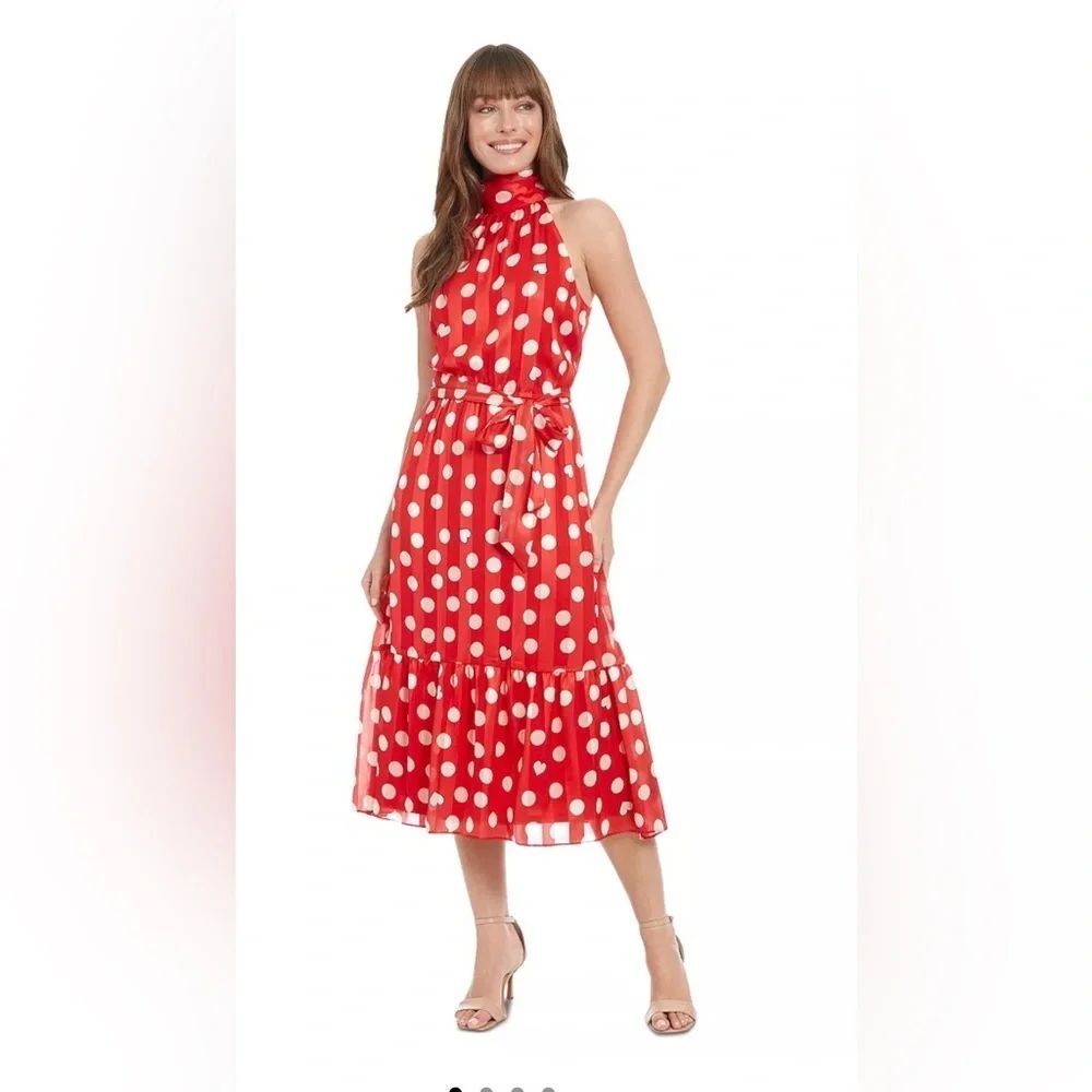 Sale London Times Red Polka Dot Halter Dress